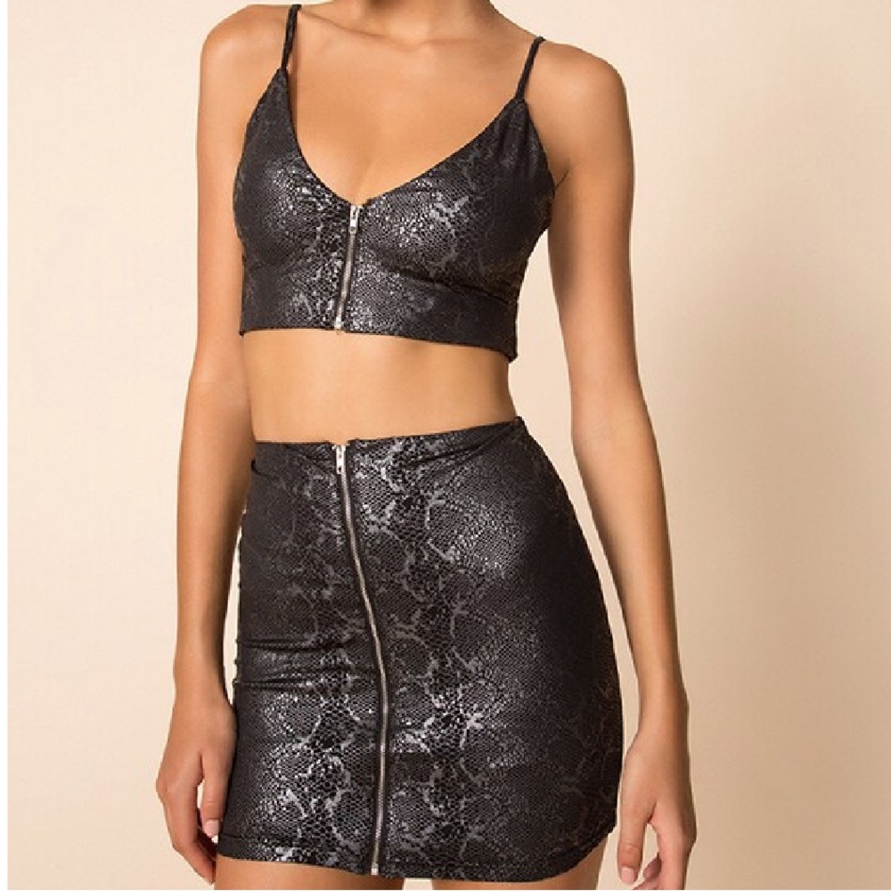 Revolve superdown Black Snake Print Two Piece Dress Skirt Set